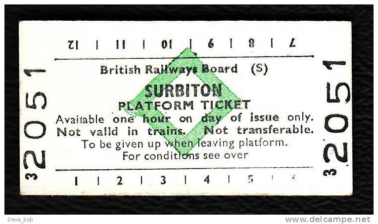 Railway Platform Ticket SURBITON BRB(S) Green Diamond Edmondson - Europa