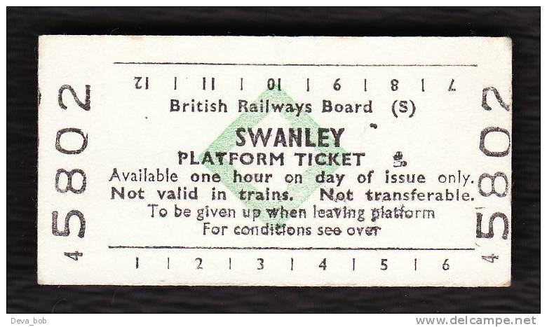 Railway Platform Ticket SWANLEY BRB(S) Green Diamond Edmondson - Europe