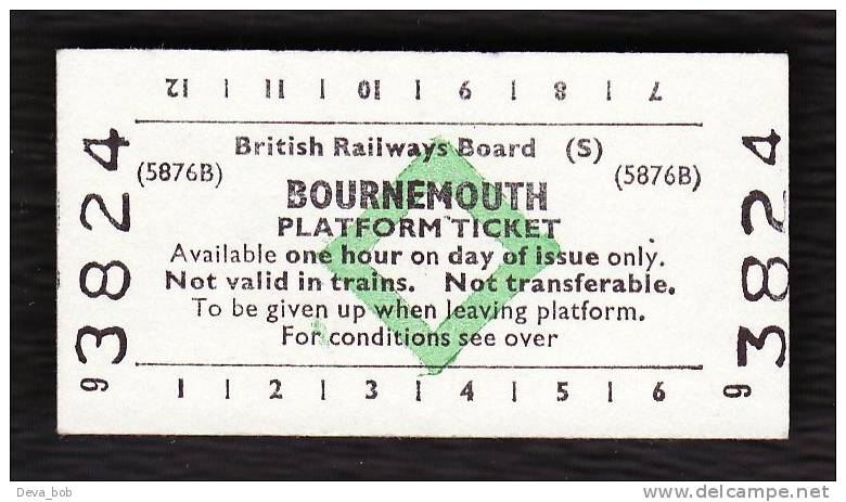 Railway Platform Ticket BOURNEMOUTH BRB(S) Green Diamond Edmondson - Europe