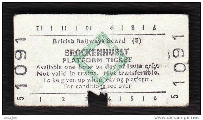 Railway Platform Ticket BROCKENHURST BRB(S) Green Diamond Edmondson - Europe