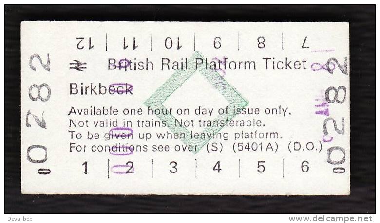 Railway Platform Ticket BIRKBECK BRB(S) Green Diamond Edmondson - Europa