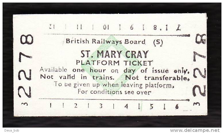 Railway Platform Ticket ST MARY CRAY BRB(S) Green Diamond Edmondson - Europe