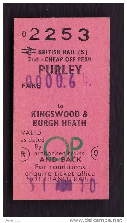 Railway NCR21 Ticket PURLEY Kingswood & Burgh Heath BR(S) Cheap Off Peak Return - Europa