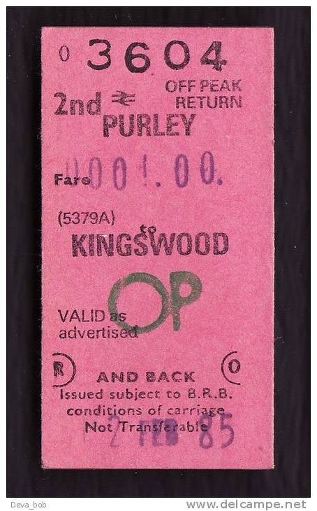 Railway NCR21 Ticket PURLEY Kingswood BR(S) Off Peak Return - Europe