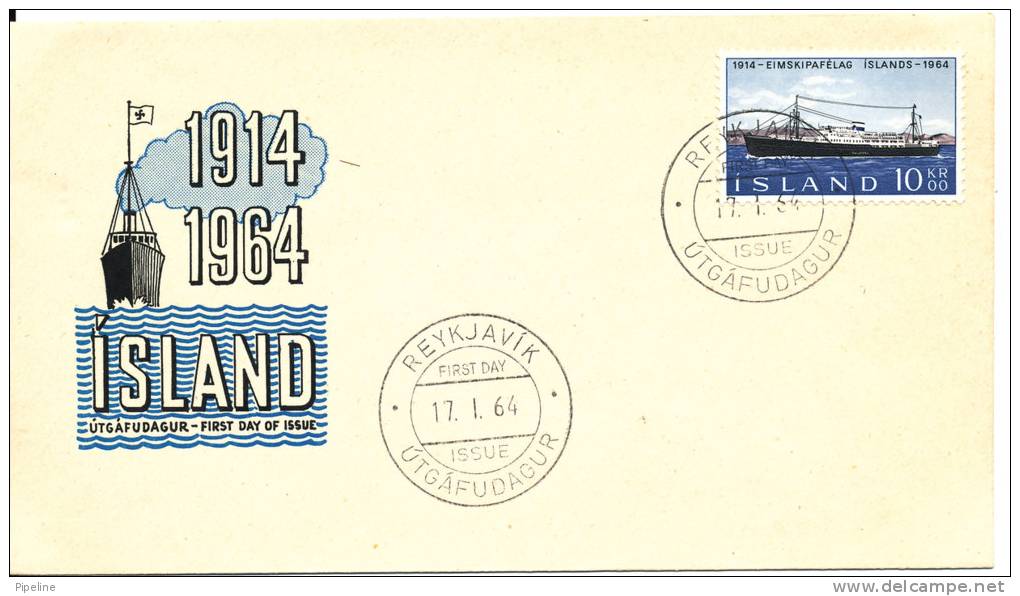 Iceland FDC 17-1-1964 Iceland Steamship Company 50th Anniversary With Cachet - FDC