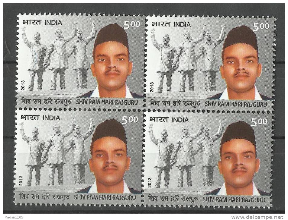 INDIA ,  2013 , Shiv Ram Hari Rajguru,  Freedom Fighter, Block Of 4,  MNH, (**) - Nuovi