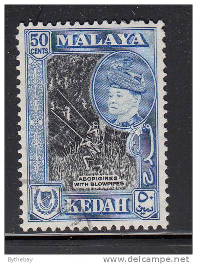 Kedah Used Scott #90 50c Sultan Tungku Badlishah, Aborigines With Blowpipes - Kedah