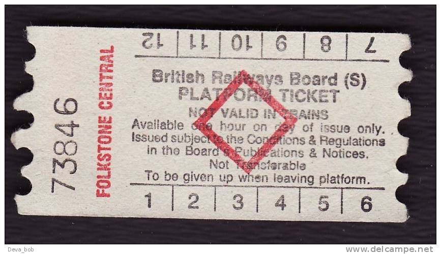 Railway Platform Ticket FOLKESTONE CENTRAL BRB(S) Red Diamond AA - Europe