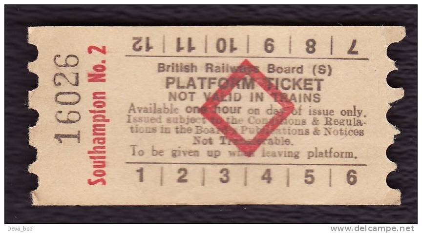 Railway Platform Ticket SOUTHAMPTON No.2 BRB(S) Red Diamond AA - Europe