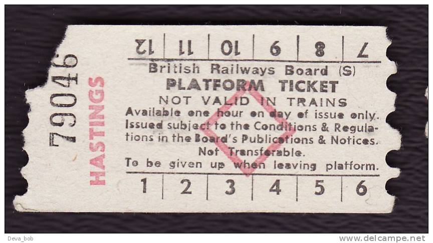 Railway Platform Ticket HASTINGS BRB(S) Red Diamond AA - Europe