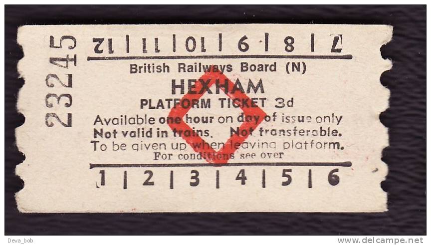 Railway Platform Ticket HEXHAM BRB(N) Red Diamond AA - Europa