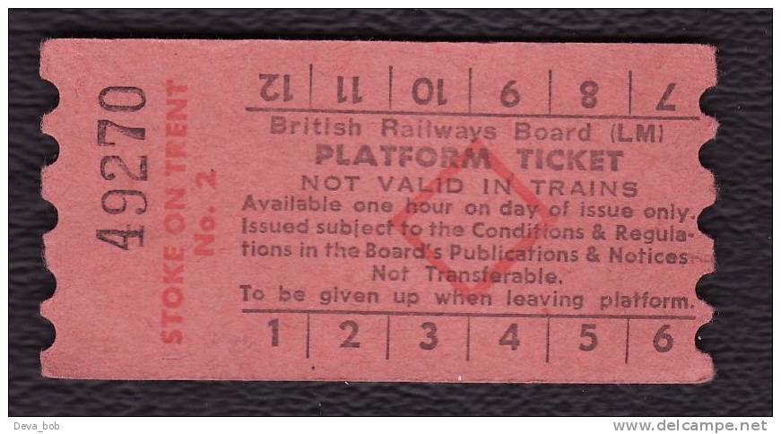 Railway Platform Ticket STOKE ON TRENT No.2 BRB(LM) Red Diamond AA - Europe