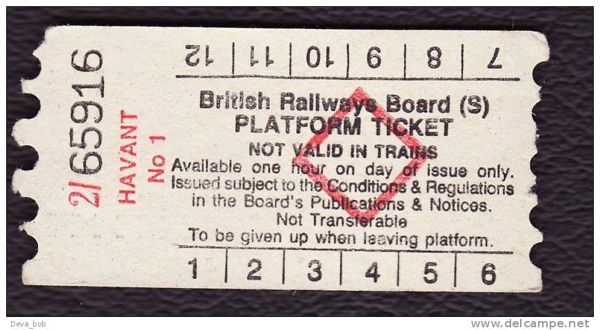 Railway Platform Ticket HAVANT No.1 BRB(S) Red Diamond AA - Europe