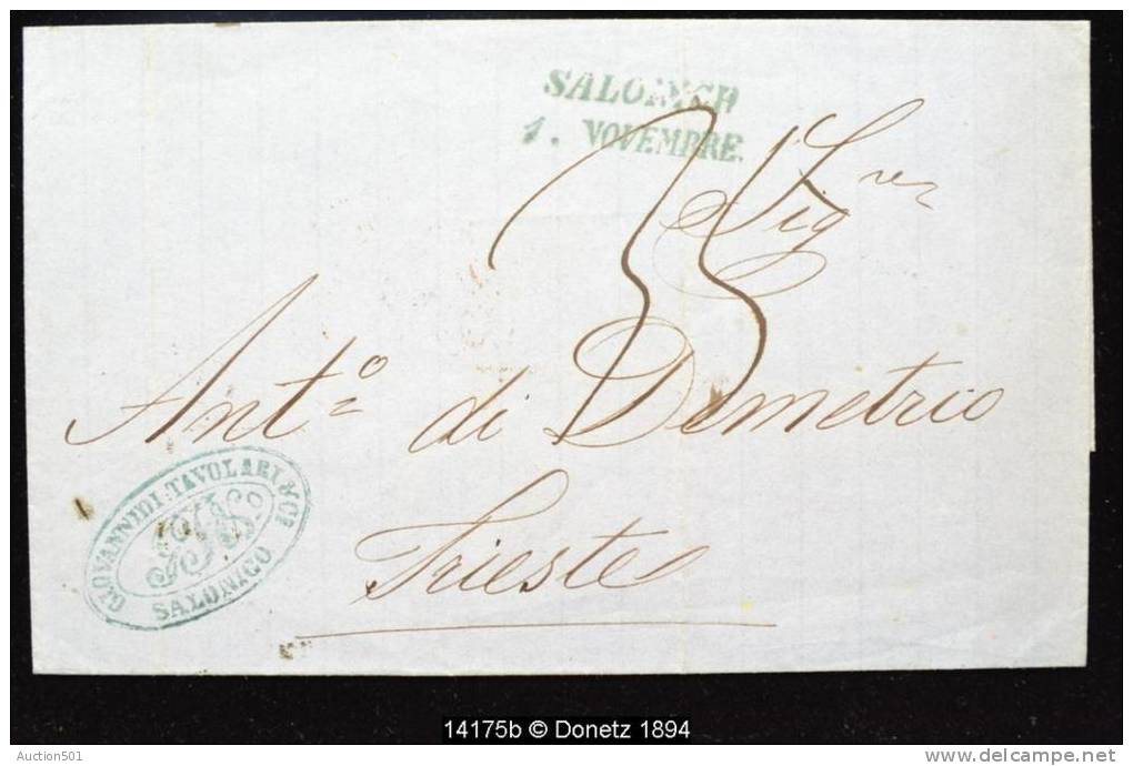 14175 Salonique Vers Trieste 1865, Taxe, Pubilicité, 01/11 - ...-1861 Prefilatelia