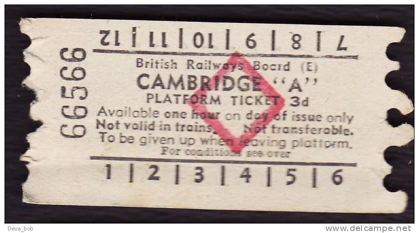 Railway Platform Ticket CAMBRIDGE "A" BRB(E) Red Diamond AA - Europa