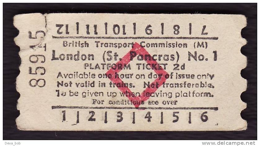 Railway Platform Ticket LONDON (ST PANCRAS) No.1 BTC(M) Red Diamond AA - Europe