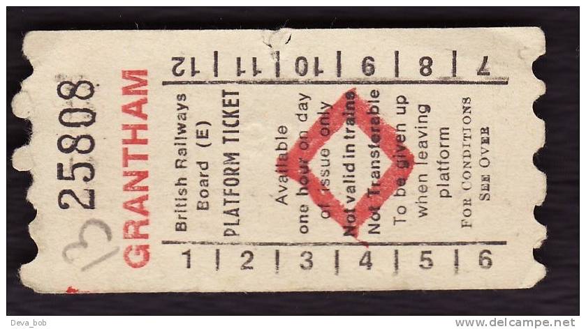 Railway Platform Ticket GRANTHAM BRB(E) Red Diamond AA - V - Europe