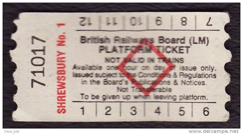 Railway Platform Ticket SHREWSBURY No.1 BRB(LM) Red Diamond AA - Europa