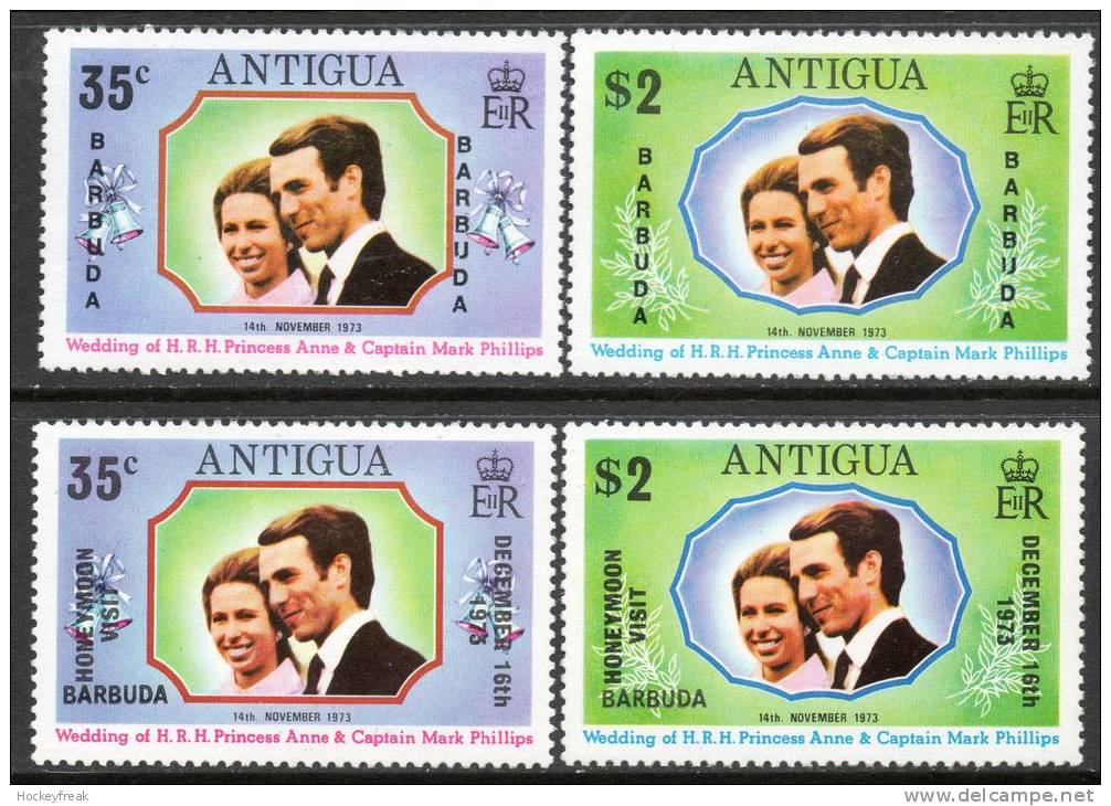 Barbuda 1973 - Royal Wedding & Honeymoon Visit SG102-3 & 136-7 MNH Cat £5.50 SG2015 - Barbuda (...-1981)