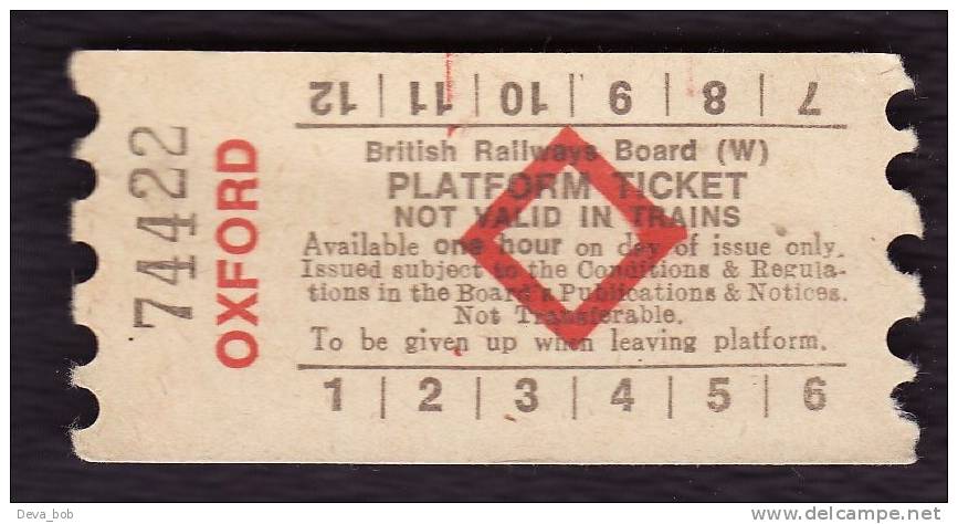 Railway Platform Ticket OXFORD BRB(W) Red Diamond AA - Europe