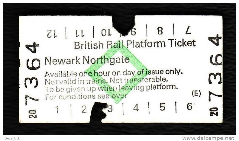 Railway Platform Ticket NEWARK NORTHGATE BRB(E) Green Diamond Edmondson - Europa