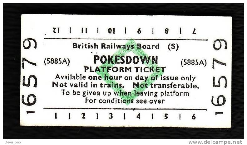 Railway Platform Ticket POKESDOWN BRB(S) Green Diamond Edmondson - Europe