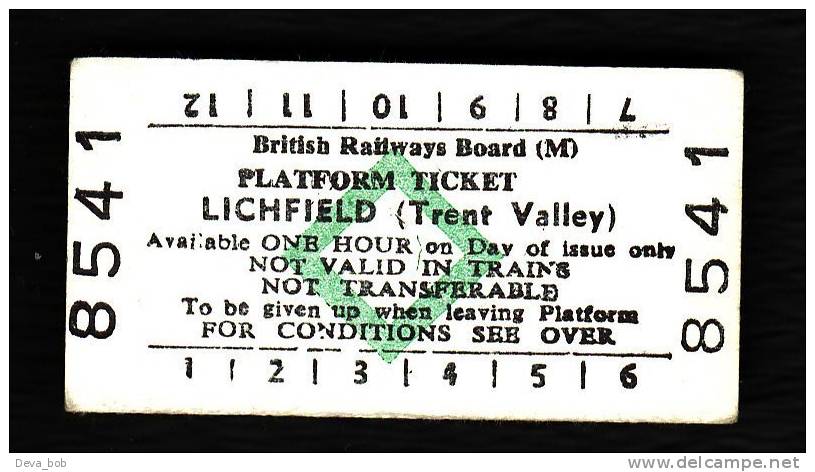 Railway Platform Ticket LICHFIELD (TRENT VALLEY) BRB(M) Green Diamond Edmondson - Europe