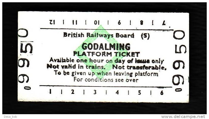 Railway Platform Ticket GODALMING BRB(S) Green Diamond Edmondson - Europe