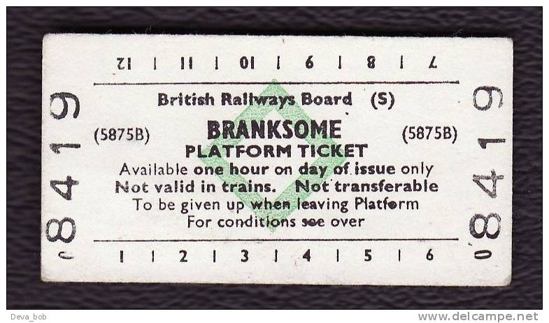 Railway Platform Ticket BRANKSOME BRB(S) Green Diamond Edmondson - Europa