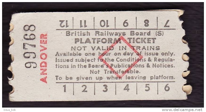 Railway Platform Ticket ANDOVER BRB(S) Red Diamond AA - Europe