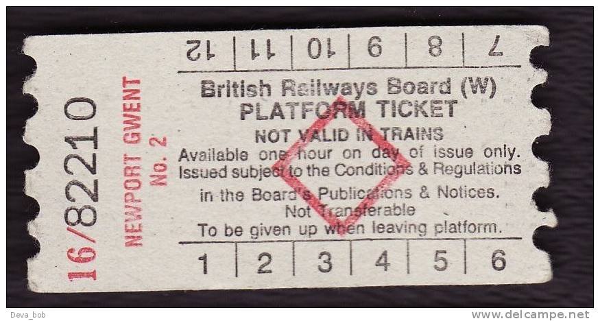 Railway Platform Ticket NEWPORT GWENT No.2 BRB(W) Red Diamond AA - Europe