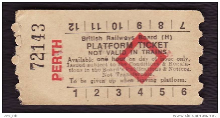 Railway Platform Ticket PERTH BRB(H) Red Diamond AA - Europe