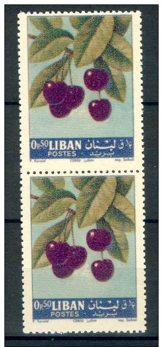 LEBANON LIBAN 1962  Fruits 0.5p Cherries Pair Printed Both Side  Very Fine And Scare - Lebanon