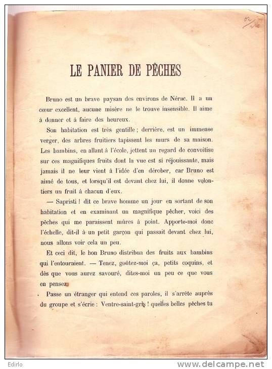 IMAGERIE D'EPINAL - Histoire Complète Le Panier De Pêches - Paysan De Nerac Et Roi Henri IV - 1801-1900