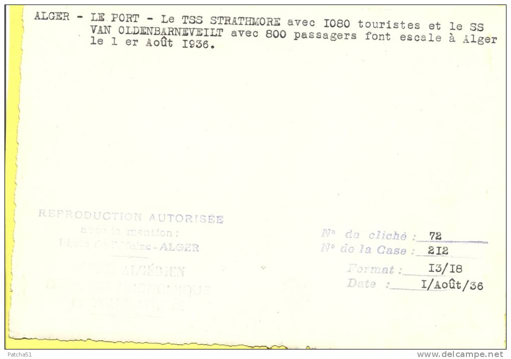 ALGER - LE PORT - Le TSS STRATHMORE Et Le SS VAN OLDENBARNEVEILT Font Escale - 1936 - 2 Scans - Bateaux