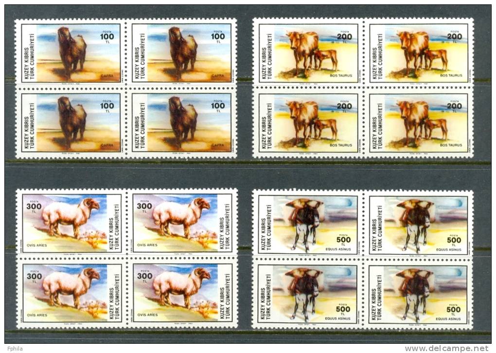 1985 NORTH CYPRUS DOMESTIC ANIMALS BLOCK OF 4 MNH ** - Neufs