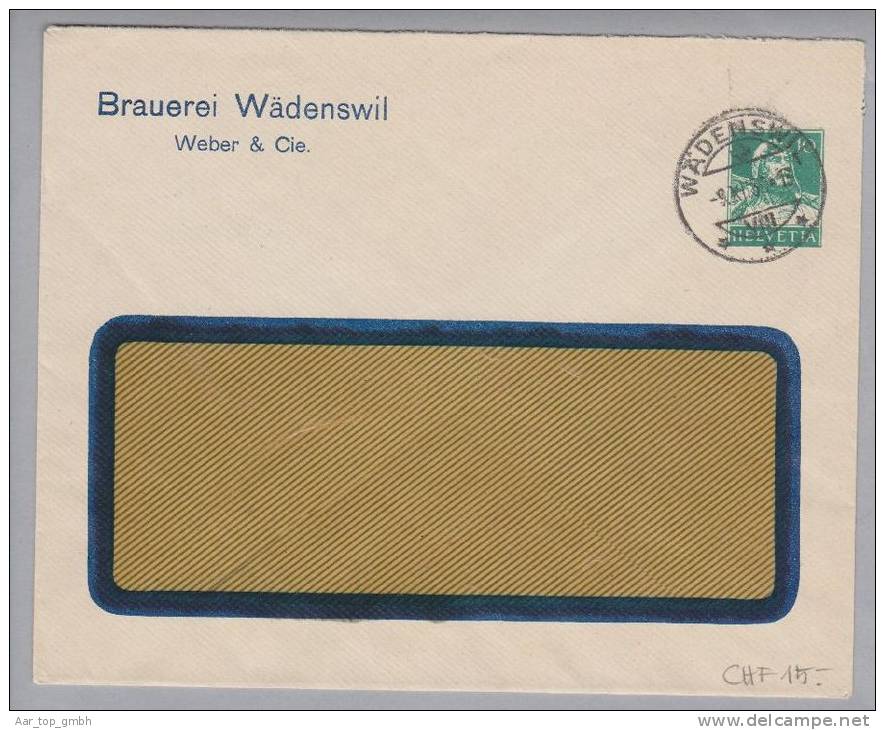 Motiv Bier Brauerei Wädenswil 1930-12-09 Privatganzsache 10Rp.Tellbrust - Bières