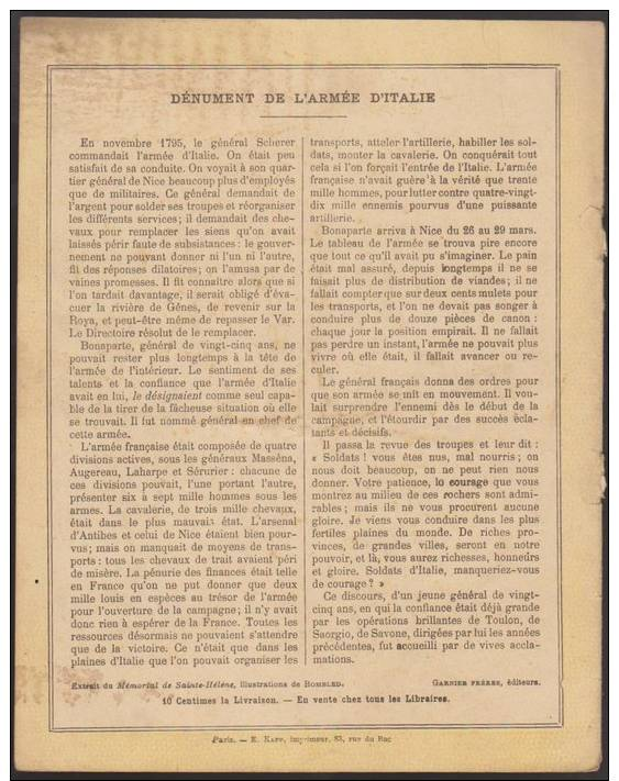 COUVERTURE CAHIER ANCIEN EPISODES DES GUERRES REVOLUTION PREMIER EMPIRE - LE DENUMENT DE L ARMEE D ITALIE Vers 1900 - Autres & Non Classés