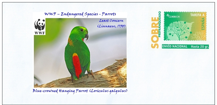 SPAIN, 2016  WWF - Parrots - Blue-crowned Hanging Parrot (Loriculus Galgulus) - Blaukrönchen - Coryllis à Tête Bleue - Perroquets & Tropicaux