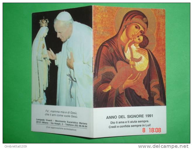 Calendarietto Anno 1991 -  Madonna Di FATIMA - Papa GIOVANNI PAOLO II  - Santino Lampade Viventi - Milano - Formato Piccolo : 1991-00