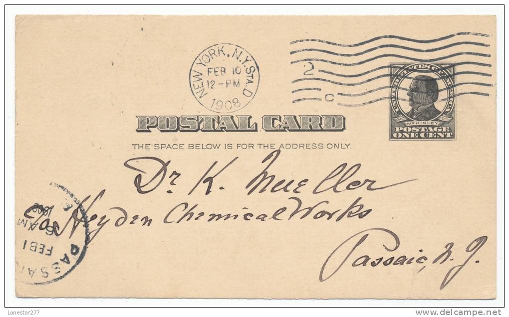 USA POSTAL CARD # UX19 (1908) - ...-1900