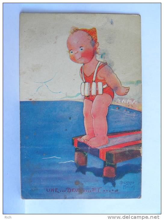 CPA - Illustrateur Béatrice MALLET - Comité National De L'Enfance Paris - Enfant, Mer, Plongeon, Humour Natation - Mallet, B.