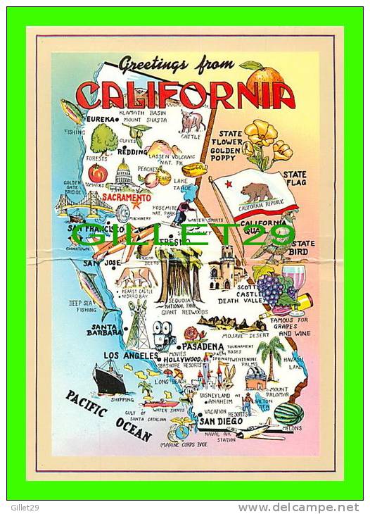 MAPS - GREATINGS FROM CALIFORNIA - GLODEN STATE OF 1970 - HI-LITE CARD - - Cartes Géographiques