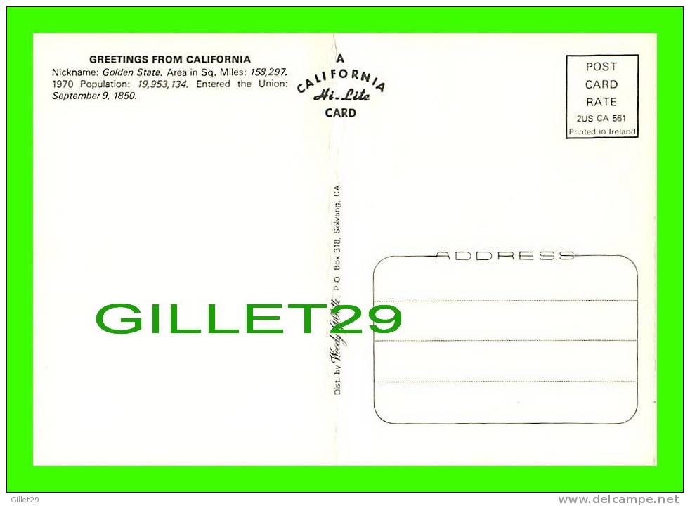 MAPS - GREATINGS FROM CALIFORNIA - GLODEN STATE OF 1970 - HI-LITE CARD - - Cartes Géographiques