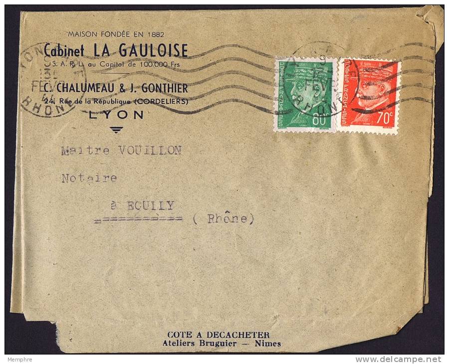 1944  Lettre De Lyon Pour Ecully  Pétain Yv 511, 513 - Lettres & Documents