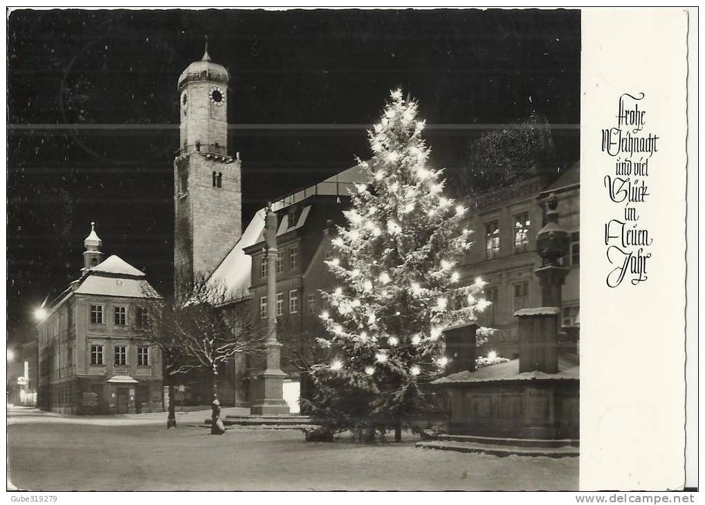 GERMANY 1961- POSTCARD – WEILHEIM – MARLEN SQUARE  - XMAS & NEW YEAR WISHES –SHINING FLOWN TO PEISSENBERG W 1 ST OF 10 P - Weilheim