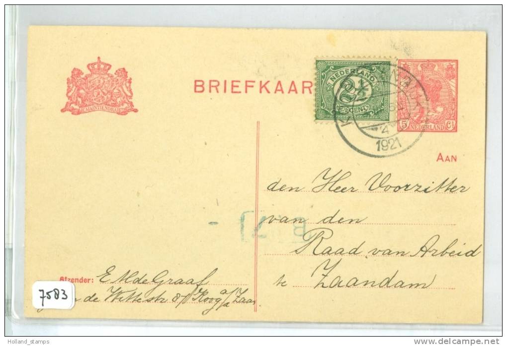 HANDGESCHREVEN BRIEFKAART Uit 1921 VOORDRUK NVPH 60 + Nvph 55 Van KOOG A/d ZAAN Naar ZAANDAM (7583) - Postal Stationery