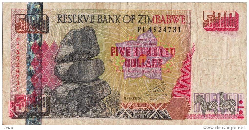 Billets -  B741 - Zimbabwe   - Billet  Five Hundred Dollars ( Type, Nature, Valeur, état... Voir 2 Scans) - Zimbabwe