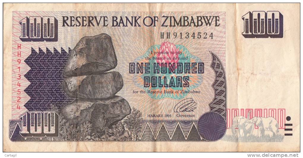 Billets -  B742 - Zimbabwe   - Billet  One Hundred Dollars ( Type, Nature, Valeur, état... Voir 2 Scans) - Simbabwe