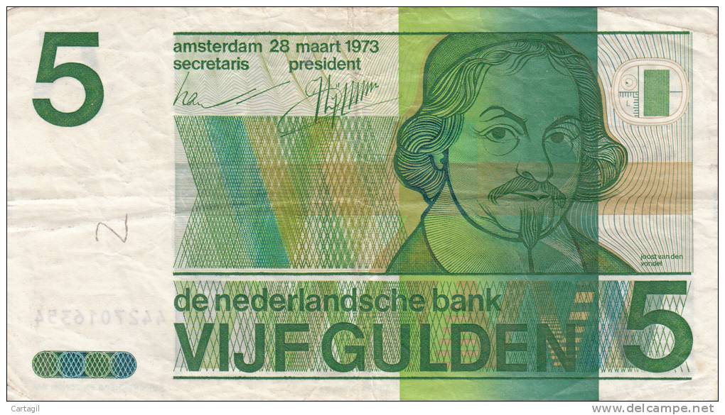 Billets -  B747 - Pays Bas    - Billet  5 Gulden ( Type, Nature, Valeur, état... Voir 2 Scans) - 5 Florín Holandés (gulden)